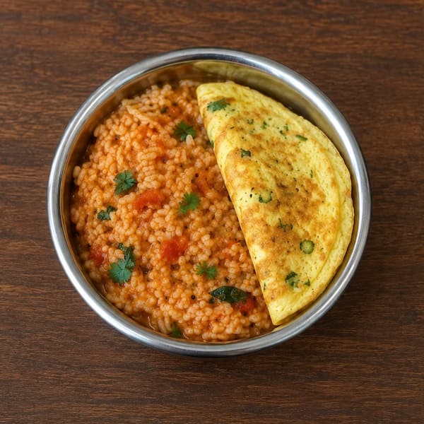 Rasam Rice with Double Egg Omelette